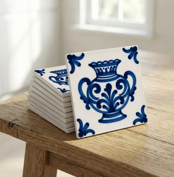 Decorative ceramic tiles combined on a wall